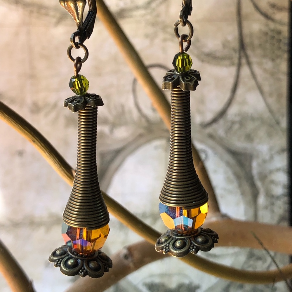 Earthtone Coil Earrings - Coil Jewelry, Olivine